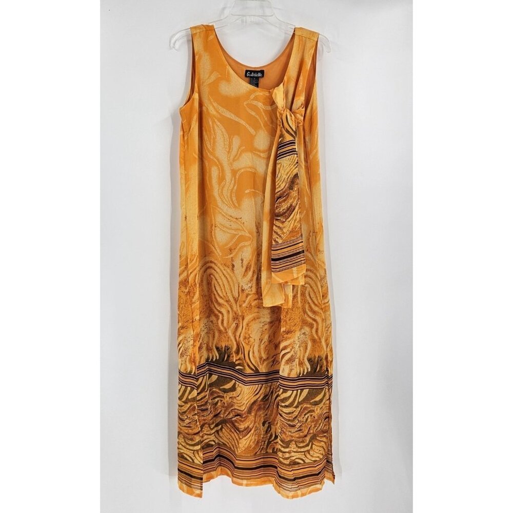 Gabrielle Sleeveless Orange Abstract Maxi Dress With Scarf Size 12 Lightweight